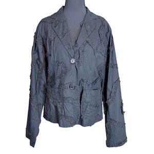 Life Style Black Ruffle Cotton Jacket Blazer Medium Artsy lagenlook witchy goth